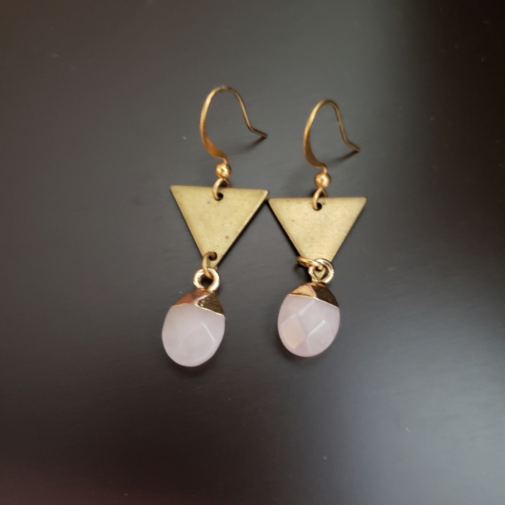💓Pre-loved Rose Quartz Gold plated dangle earrin